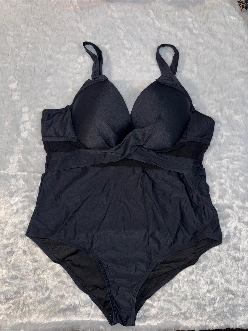 NWOT Sleek Black One-Piece Swimsuit with Underwire Support, mesh layer